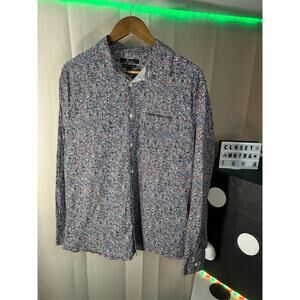 Marc Anthony Mens Floral Print Long Sleeve Button Shirt Size XL Luxury Slim Fit